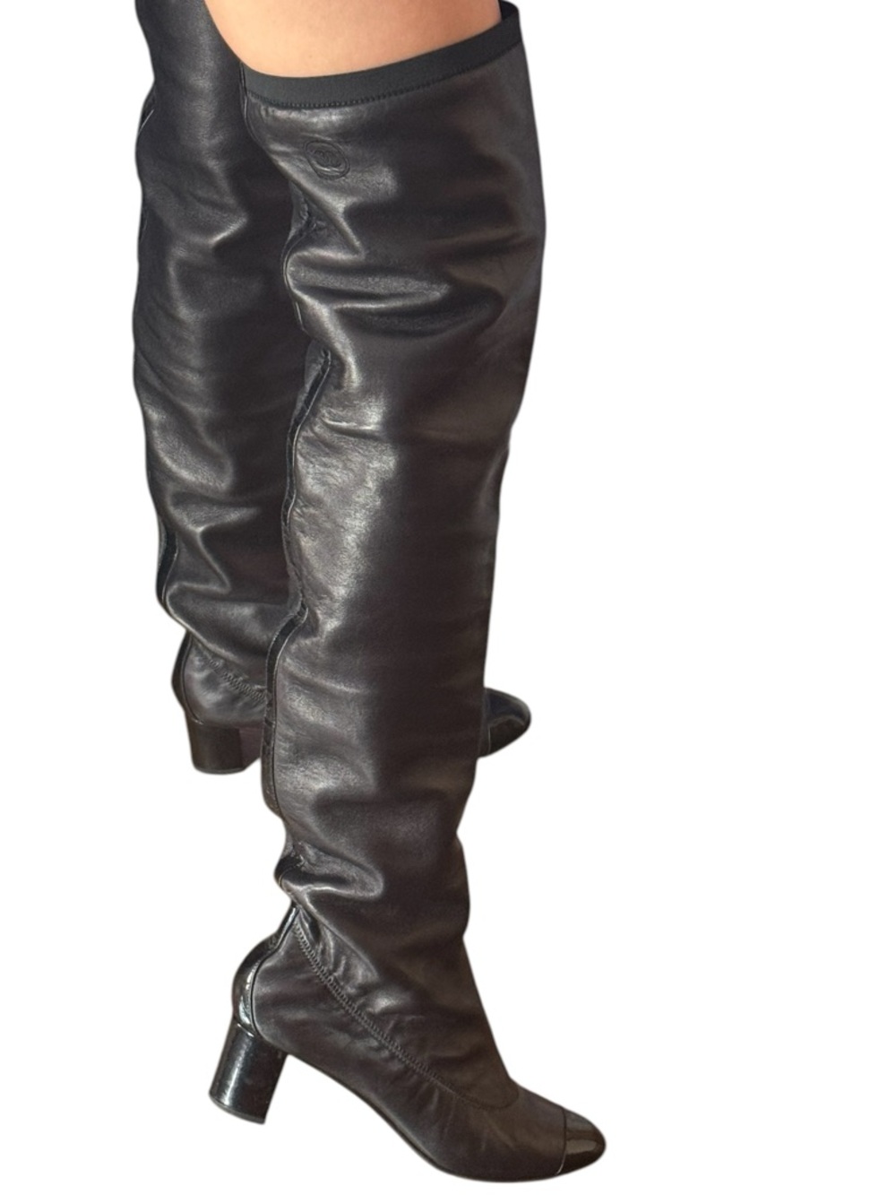 Chanel black leather Over-the-Knee Black Sock Boots - Women